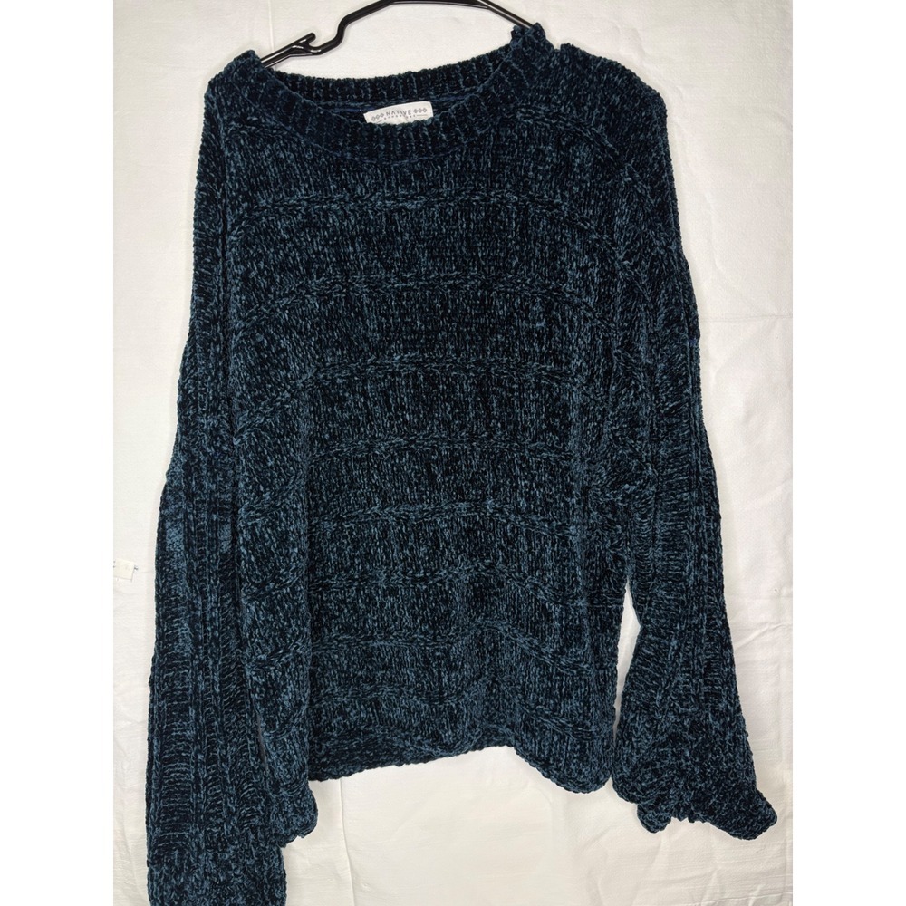 Native Daughters Teal Chenille Knit Sweater Size S M Bell Sleeve Cozy Textured